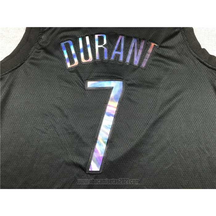 Camiseta Brooklyn Nets Kevin Durant #7 Iridescent Logo Negro